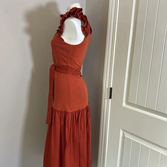 Nation Everleigh Frilly Dress Cayenne Red Orange poplin flutter sleeve Sz XS - Picture 9 of 14